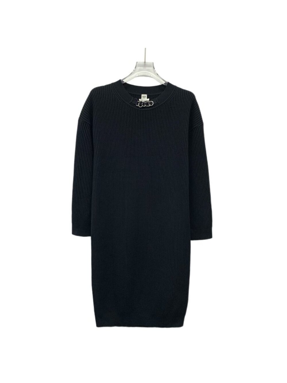 Hermès Black Chain-Detail Crew Neck Long-Sleeve Knit Dress